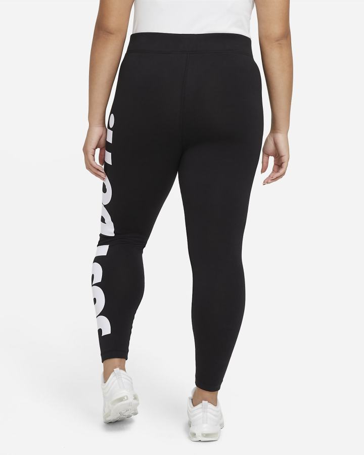 Nike Sportswear Essential High-Waisted Graficke (Plus Size) Ženske Tajice Crne Bijele | HR-03584ZWHX