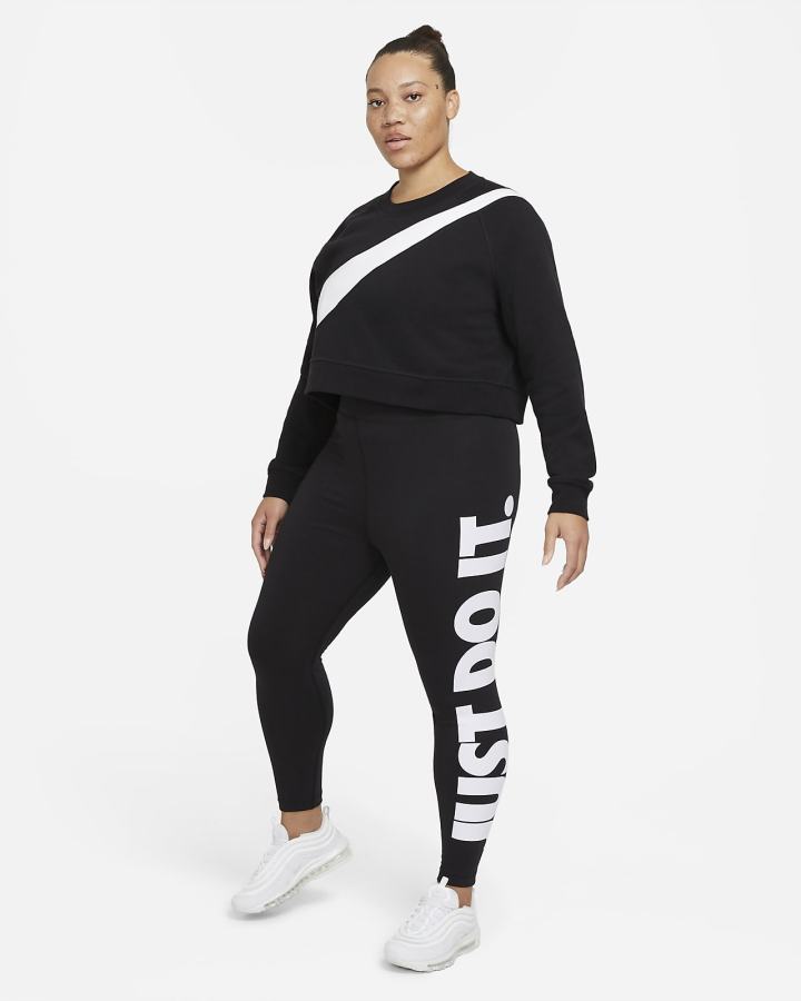 Nike Sportswear Essential High-Waisted Graficke (Plus Size) Ženske Tajice Crne Bijele | HR-03584ZWHX