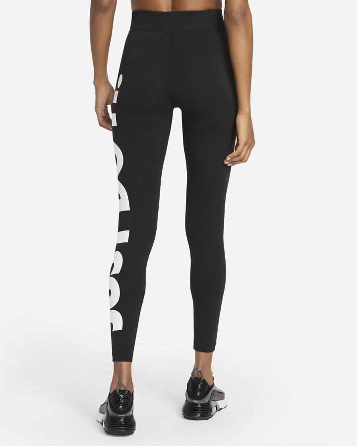 Nike Sportswear Essential High-Waisted Graficke (Plus Size) Ženske Tajice Crne Bijele | HR-37026RGTC