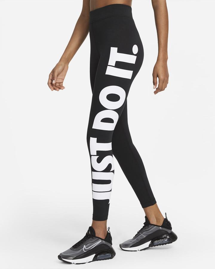 Nike Sportswear Essential High-Waisted Graficke (Plus Size) Ženske Tajice Crne Bijele | HR-37026RGTC