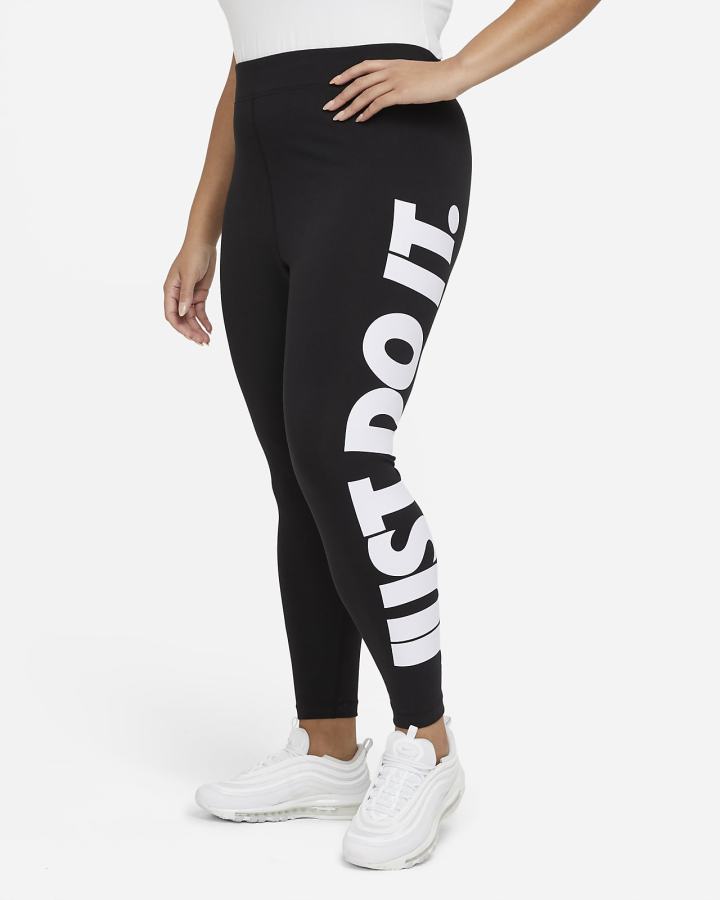 Nike Sportswear Essential High-Waisted Graficke (Plus Size) Ženske Tajice Crne Bijele | HR-37026RGTC