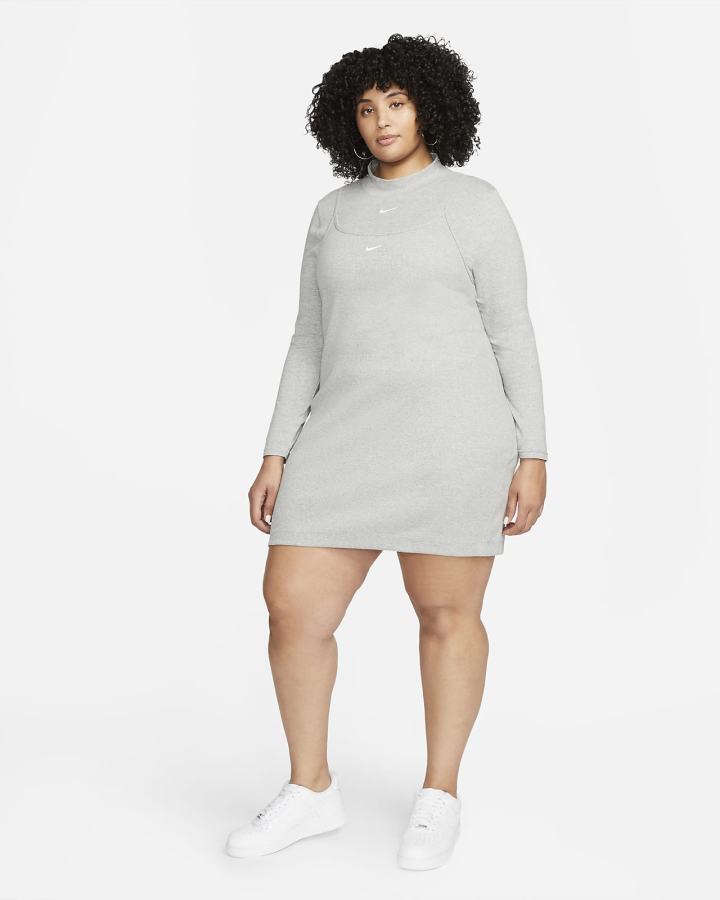 Nike Sportswear Essential Rebrasti (Plus Size) Ženske Haljine Tamno Sive Bijele | HR-35678ANZD