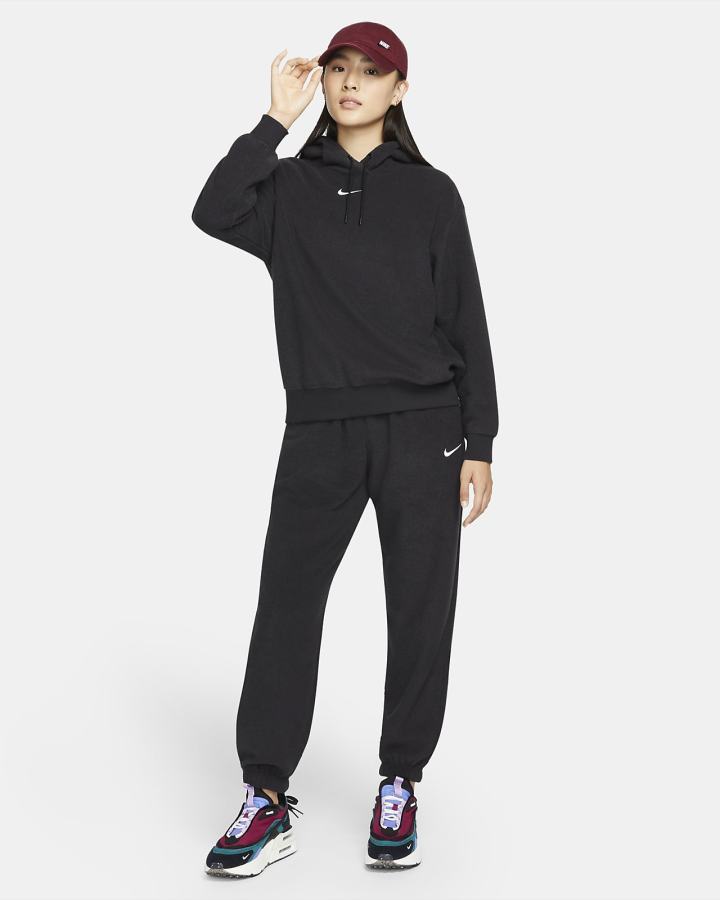 Nike Sportswear Essentials Plush (Plus Size) Ženske Majica S Kapuljačom Crne | HR-23690HDZJ