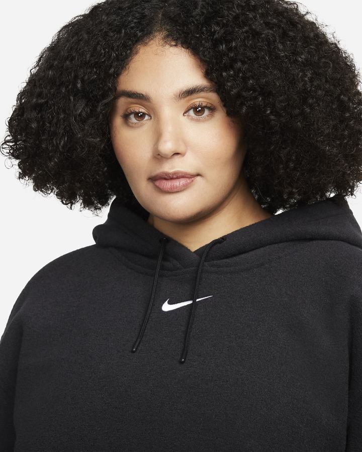 Nike Sportswear Essentials Plush (Plus Size) Ženske Majica S Kapuljačom Crne Bijele | HR-75326IBHY