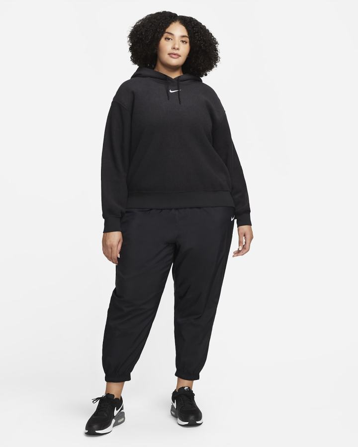 Nike Sportswear Essentials Plush (Plus Size) Ženske Majica S Kapuljačom Crne Bijele | HR-75326IBHY