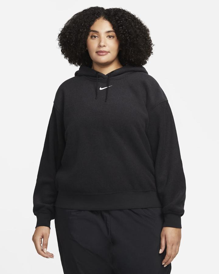 Nike Sportswear Essentials Plush (Plus Size) Ženske Majica S Kapuljačom Crne Bijele | HR-75326IBHY