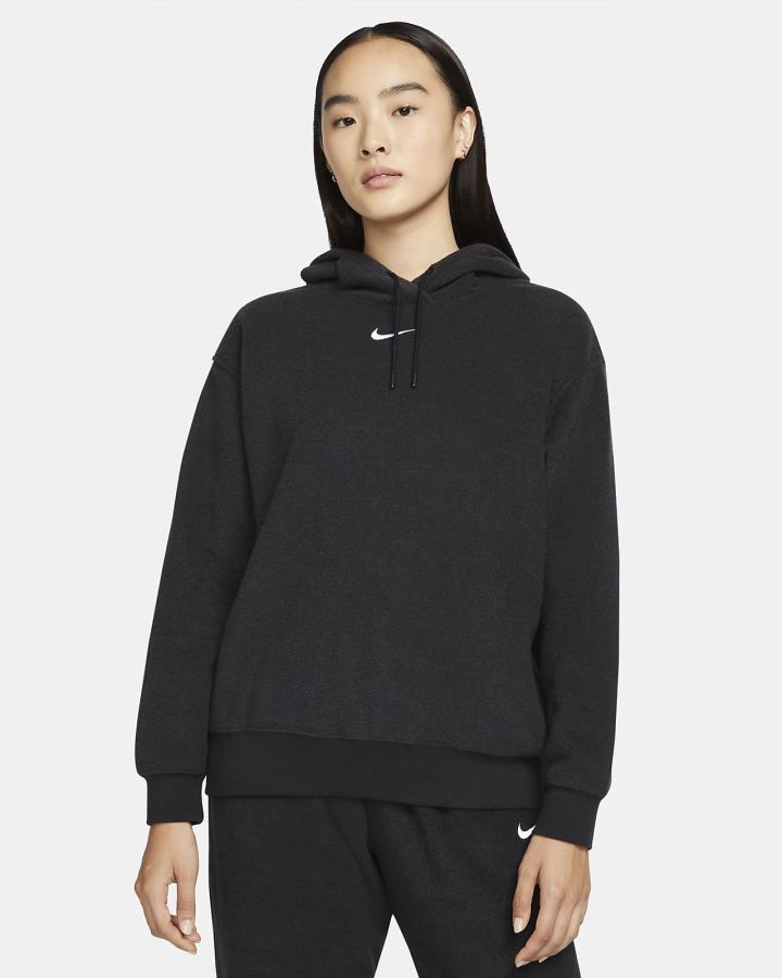 Nike Sportswear Essentials Plush (Plus Size) Ženske Majica S Kapuljačom Crne Bijele | HR-78069BMPR