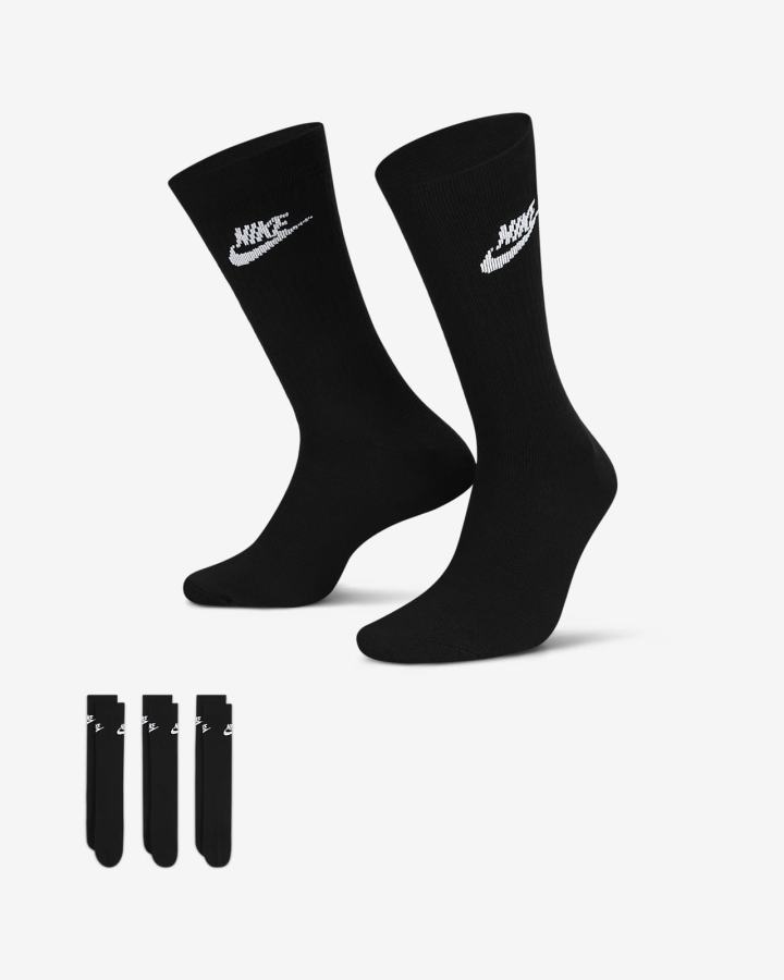 Nike Sportswear Everyday Essential Crew (3 Pairs) Muške Čarape Crne Bijele | HR-63491YPGS