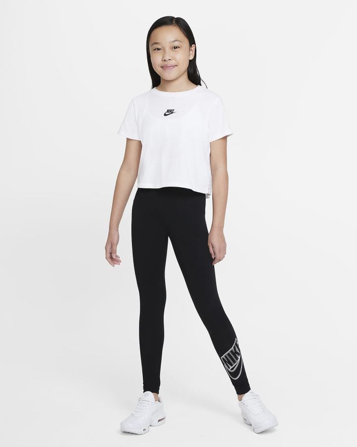 Nike Sportswear Favorites Kids Graficke Za Djevojčice Tajice Crne Bijele | HR-09457UIAM