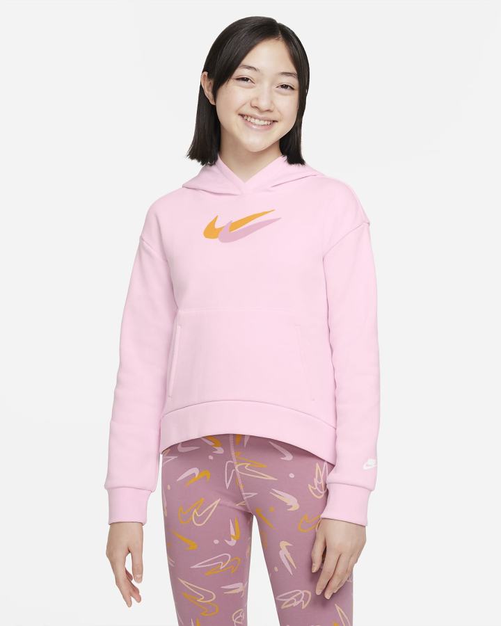 Nike Sportswear Kids Fleece Za Djevojčice Majica S Kapuljačom Roze Bijele | HR-69725DTEK