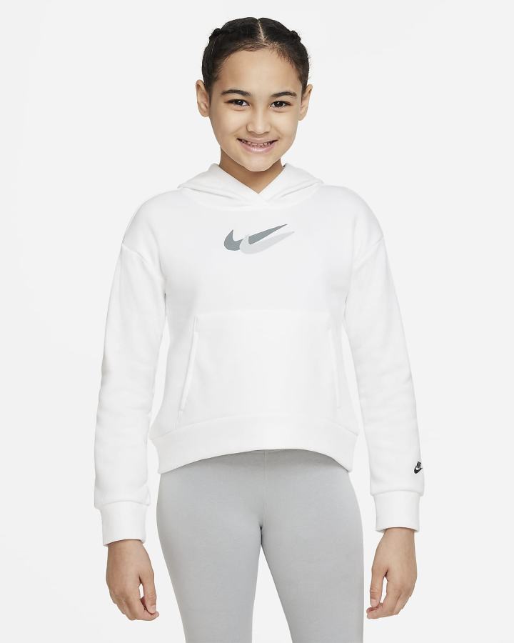 Nike Sportswear Kids Fleece Za Djevojčice Majica S Kapuljačom Bijele Crne | HR-84015VNCW