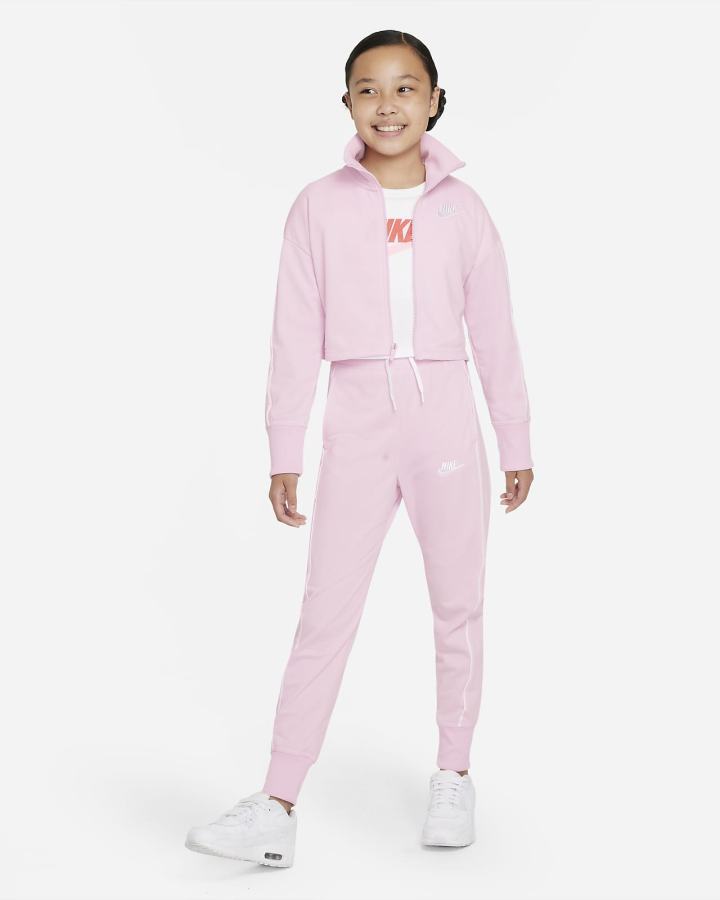 Nike Sportswear Kids High-Waisted Tracksuit Za Djevojčice Trenirke Roze Bijele | HR-34087RVWM