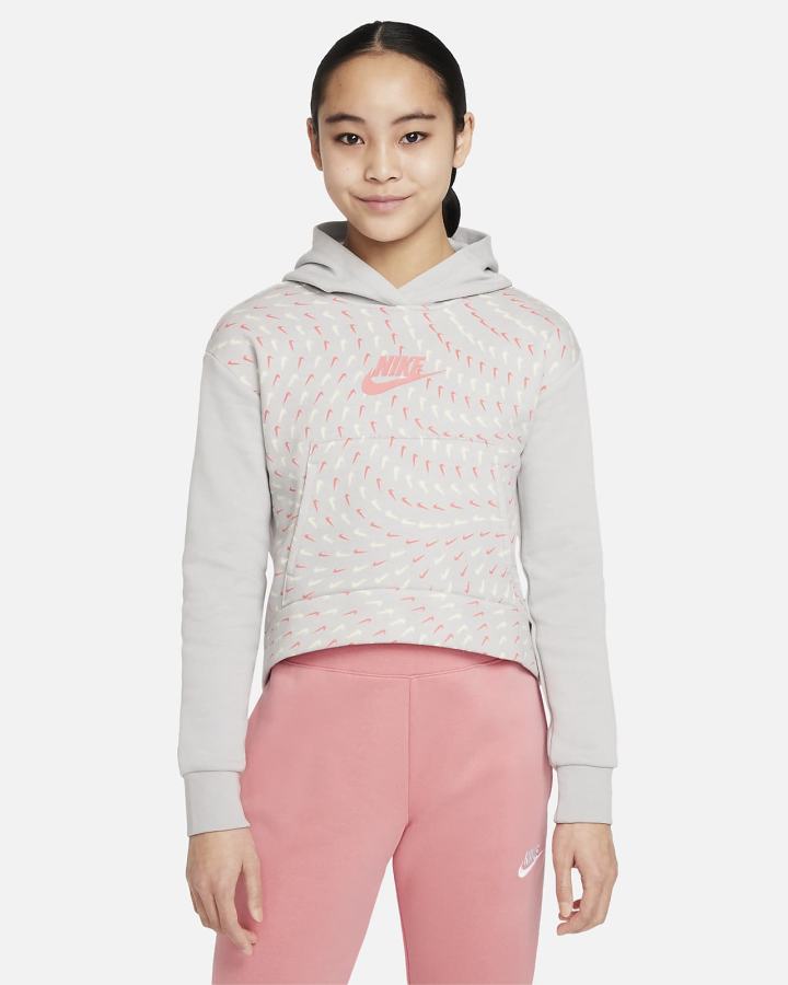 Nike Sportswear Kids Printed Fleece Za Djevojčice Majica S Kapuljačom Svijetlo Sive Roze Plave | HR-82961ZJDW