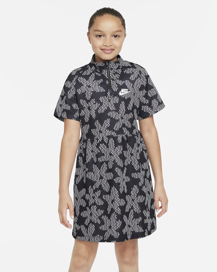 Nike Sportswear Kids Printed Short-Sleeve Za Djevojčice Haljine Crne Bijele | HR-64971YGXA