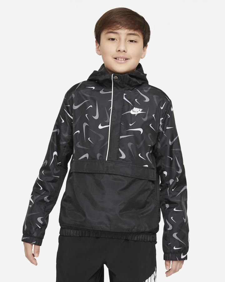 Nike Sportswear Kids Woven Printed Anorak Za Dječake Jakne Crne Bijele | HR-76581GQPI