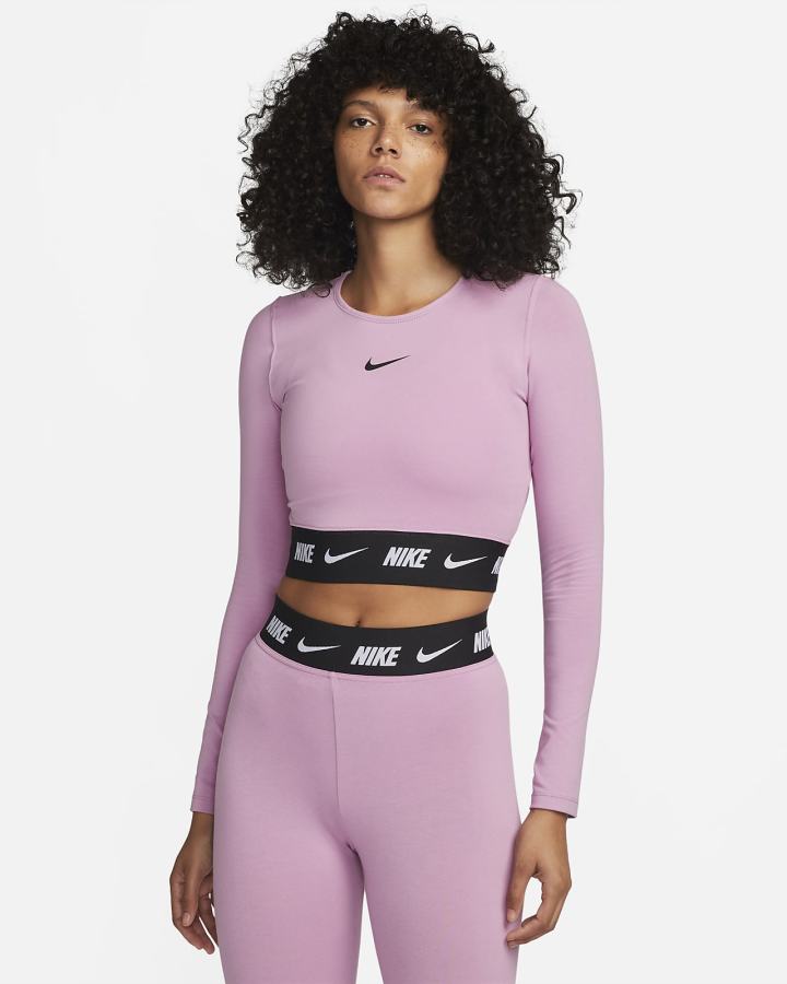 Nike Sportswear Long-Sleeve Crop Top Ženske Košulje Ljubičaste Crne | HR-64839UQYW