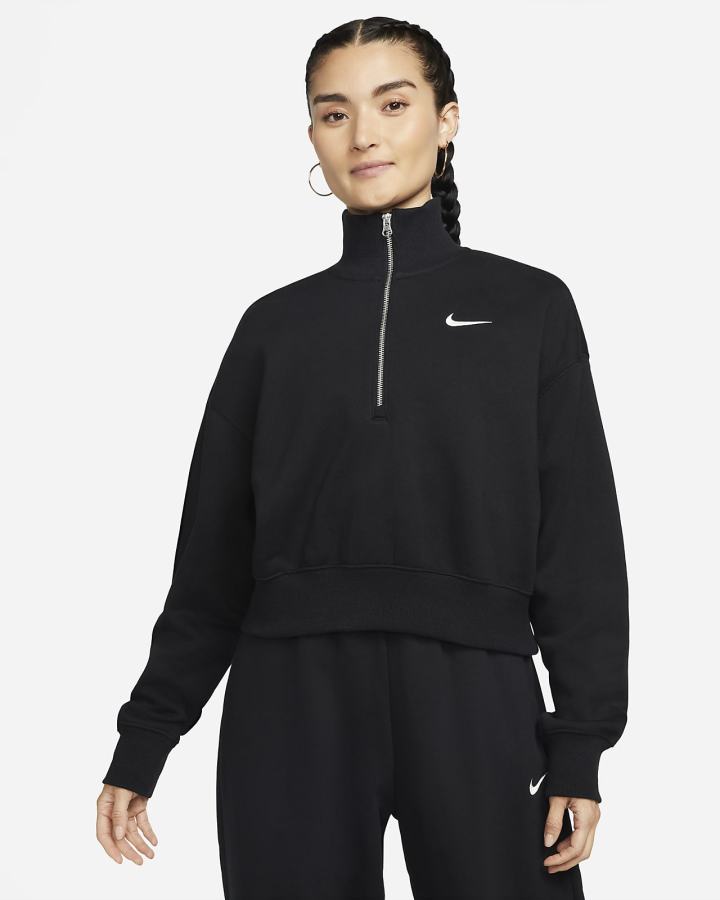 Nike Sportswear Phoenix Fleece Oversized 1/2-Zip Crop Ženske Dukserice Crne | HR-04928UNGI