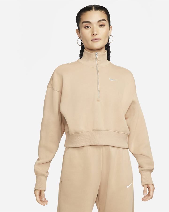 Nike Sportswear Phoenix Fleece Oversized 1/2-Zip Crop Ženske Dukserice Bež | HR-72361DLBQ