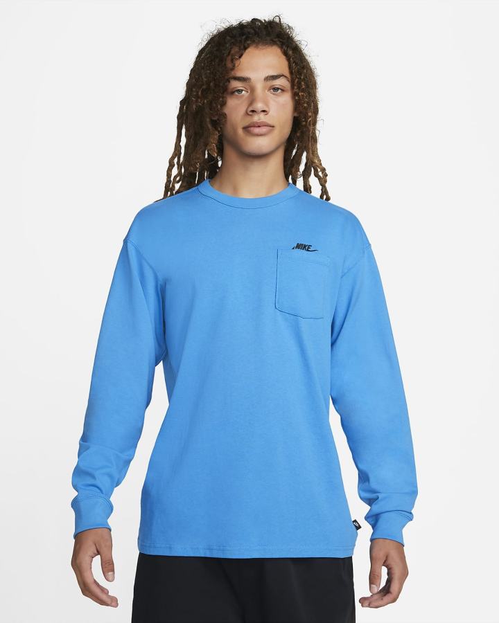 Nike Sportswear Premium Essentials Long-Sleeve Pocket Muške Majice Svijetlo Plave Crne | HR-10487AFQM