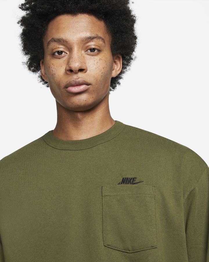 Nike Sportswear Premium Essentials Long-Sleeve Pocket Muške Majice Zelene Crne | HR-12760QTWF