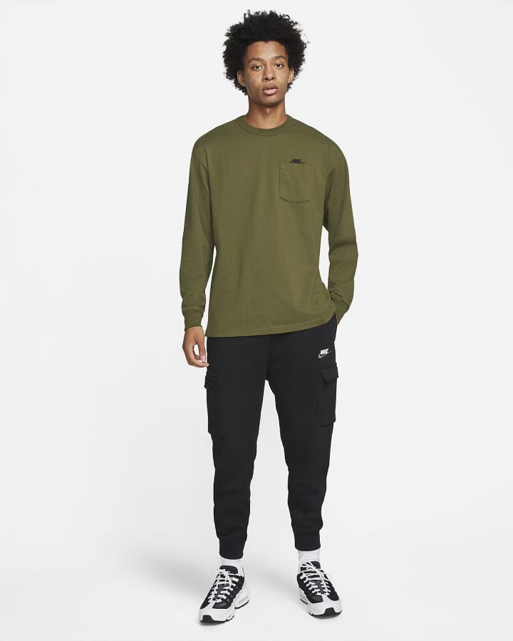 Nike Sportswear Premium Essentials Long-Sleeve Pocket Muške Majice Zelene Crne | HR-12760QTWF