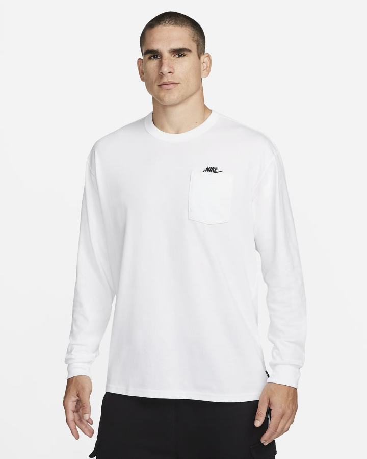 Nike Sportswear Premium Essentials Long-Sleeve Pocket Muške Majice Bijele Crne | HR-47018HWTD