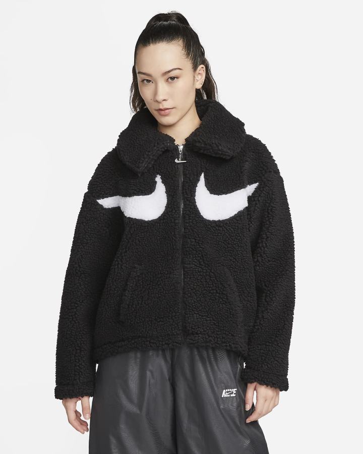 Nike Sportswear Swoosh Full-Zip Ženske Jakne Crne Bijele | HR-53968YQHV