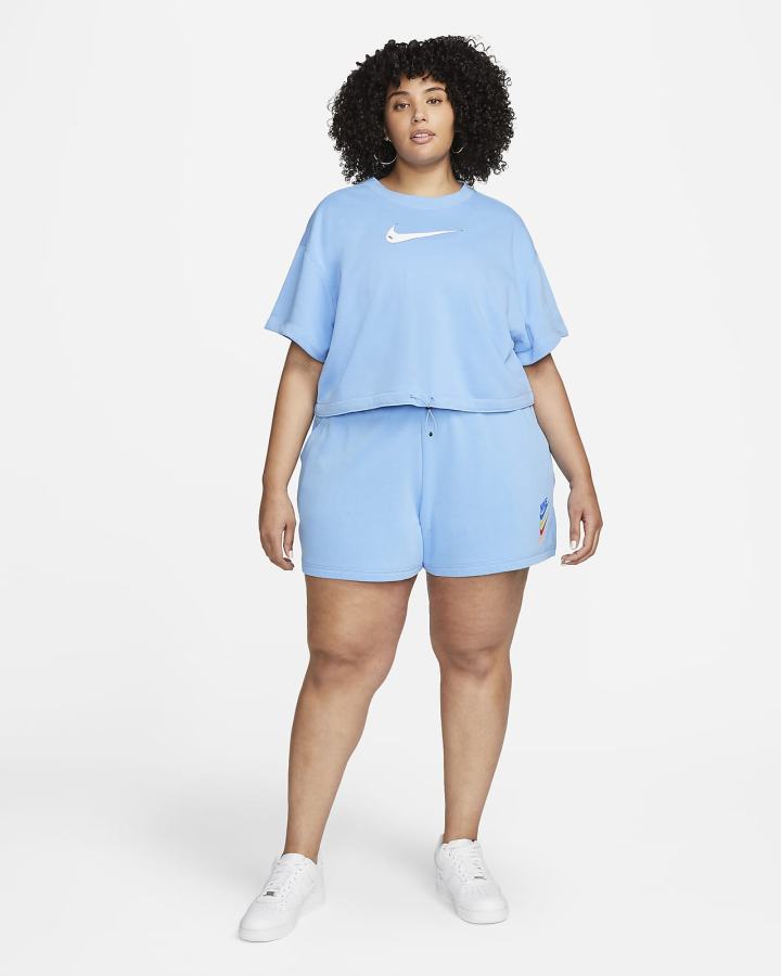 Nike Sportswear Swoosh Short Sleeve Crop Top (Plus Size) Ženske Majice Plave Sive Bijele | HR-20519JRGK