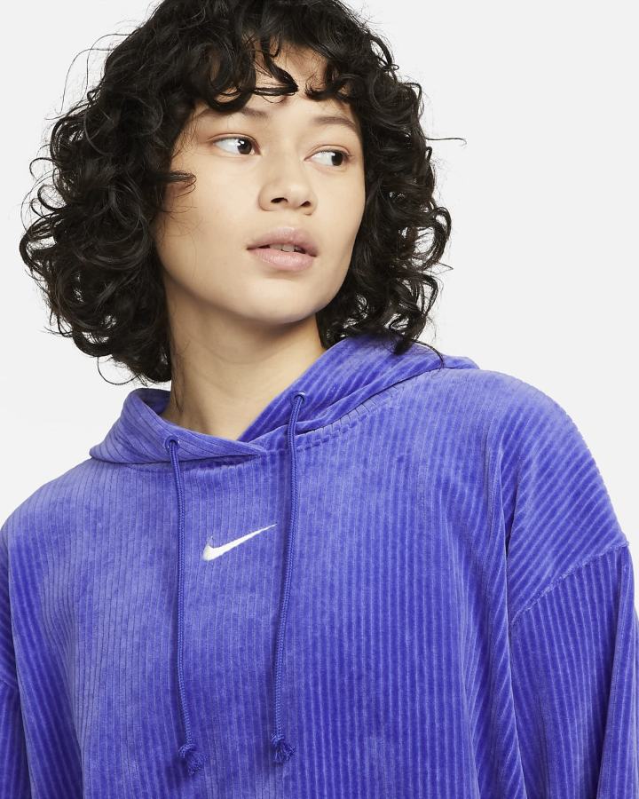 Nike Sportswear Velour Cropped Ženske Majica S Kapuljačom Plave | HR-06983MYAS