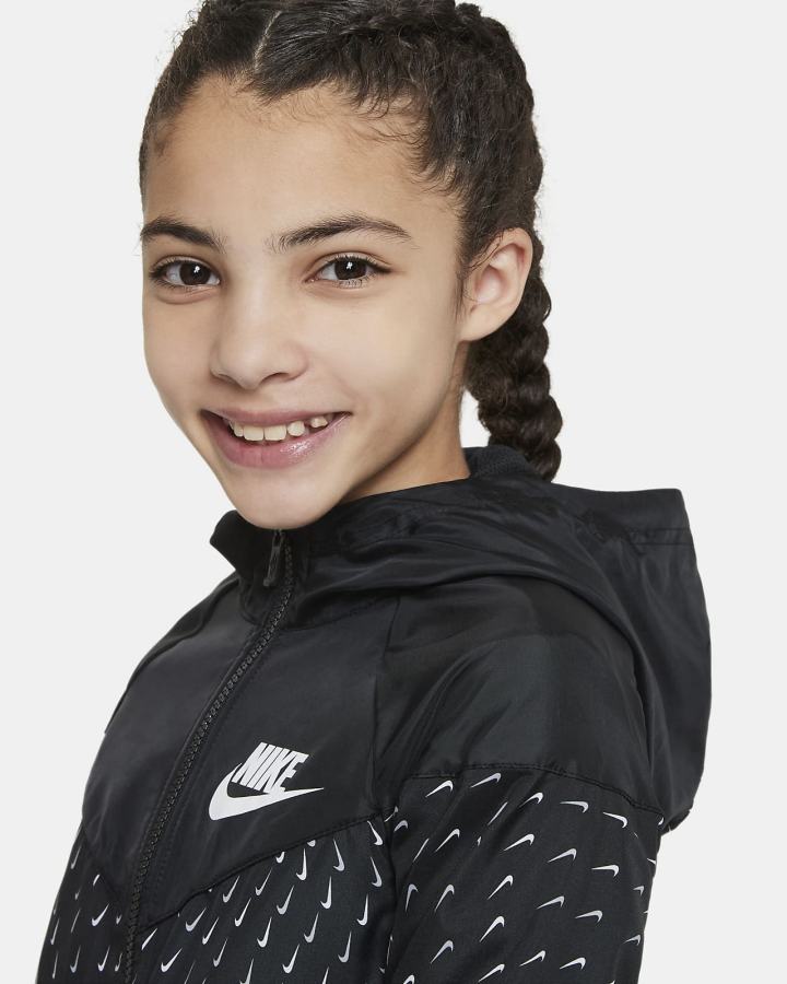 Nike Sportswear Windrunner Kids Full-Zip (Extended Size) Za Djevojčice Jakne Crne Bijele | HR-76102DWZF