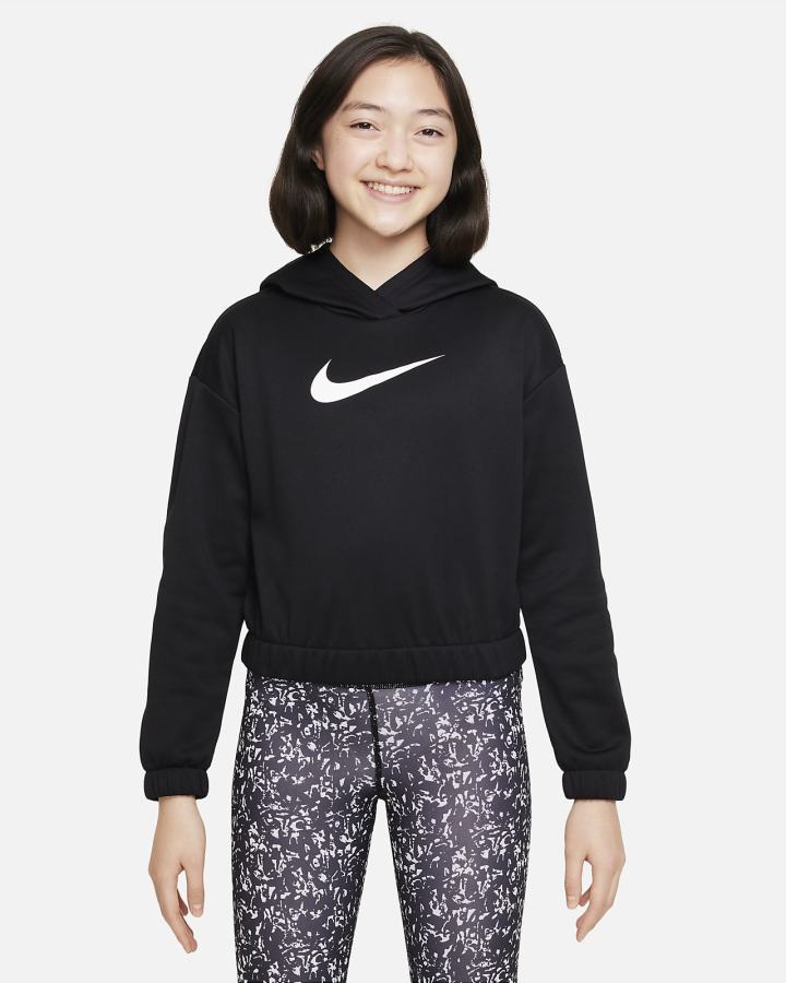 Nike Therma-FIT Kids (Extended Size) Za Djevojčice Majica S Kapuljačom Crne Bijele | HR-12530PGZY