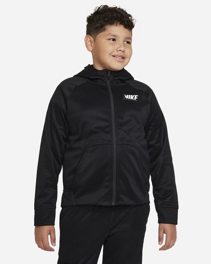 Nike Therma-FIT Kids Full-Zip Training (Extended Size) Za Dječake Majica S Kapuljačom Crne Bijele | HR-72136FPCX