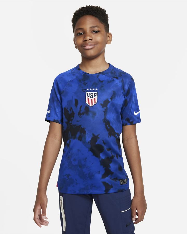 Nike U.S. 2022/23 Stadium Away Kids Dri-FIT Soccer Za Djevojčice Dres Svijetlo Plave Tamno Obsidijanske Bijele | HR-84379UGNJ