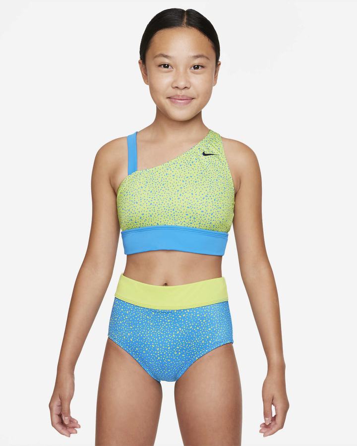 Nike Water Dots Kids Asymmetrical Top & High Waist Bikini Set Za Djevojčice Kupaći Kostim Plave | HR-53479QIHS