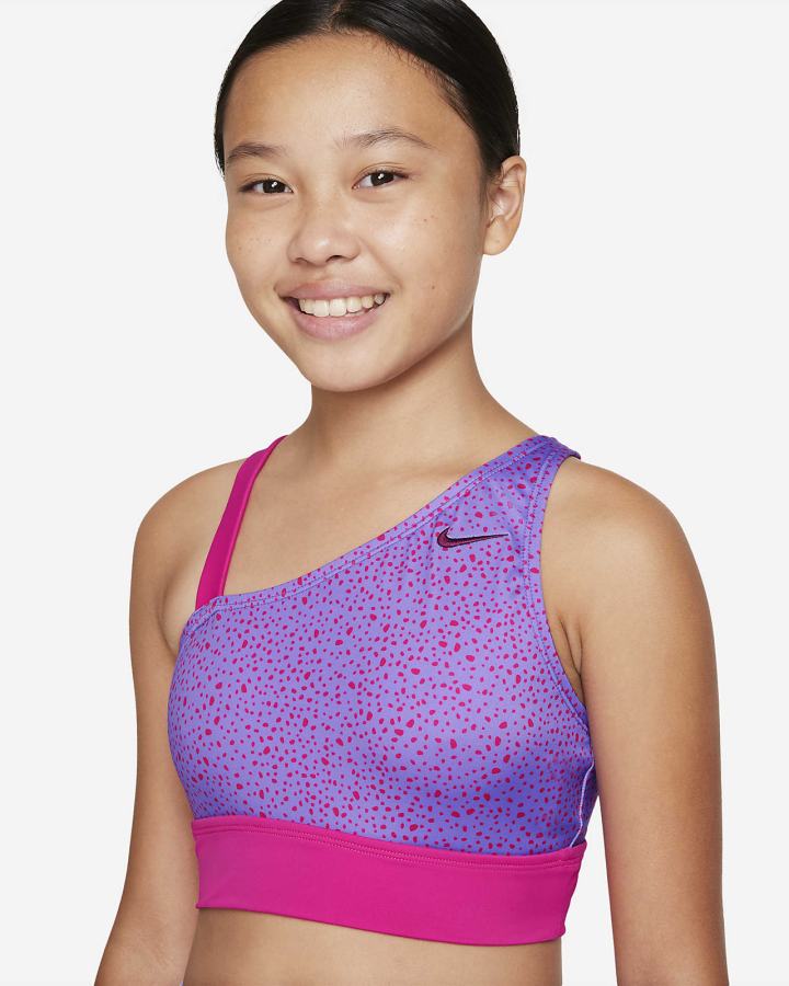 Nike Water Dots Kids Asymmetrical Top & High Waist Bikini Set Za Djevojčice Kupaći Kostim Roze | HR-96102APYD