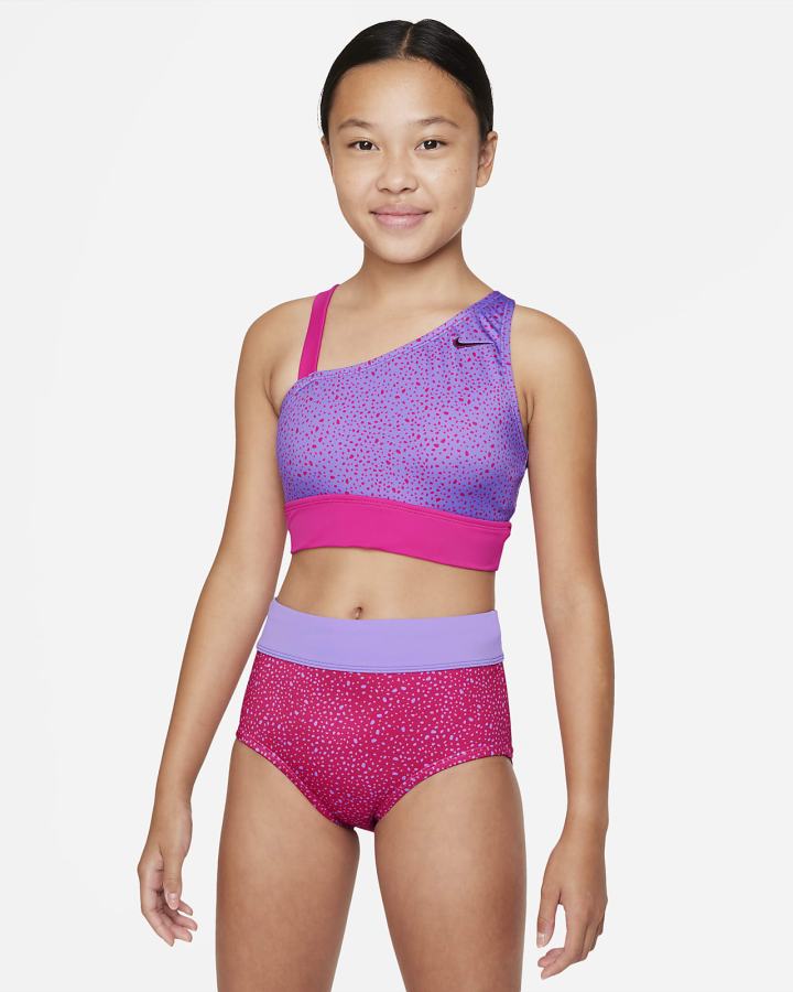 Nike Water Dots Kids Asymmetrical Top & High Waist Bikini Set Za Djevojčice Kupaći Kostim Roze | HR-96102APYD