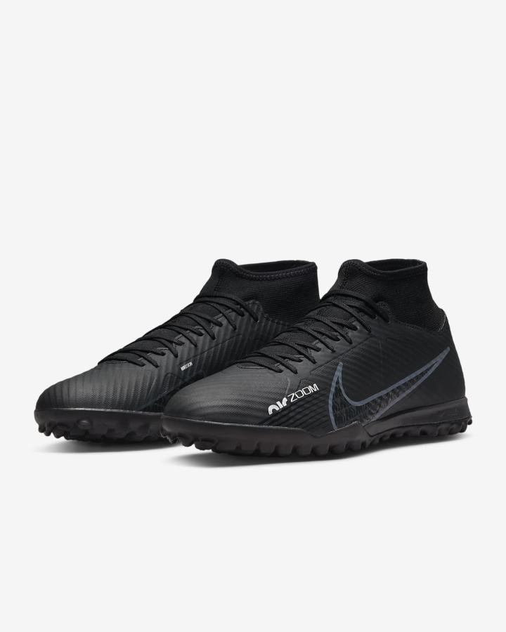 Nike Zoom Mercurial Superfly 9 Academy TF Turf Ženske Nogometne Tenisice Crne Bijele Tamno Sive | HR-70296SXME