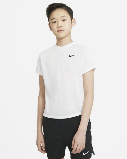 Nike Court Dri-FIT Victory Kids Short-Sleeve Tennis Top Za Dječake Majice Bijele Crne | HR-79130FTQW