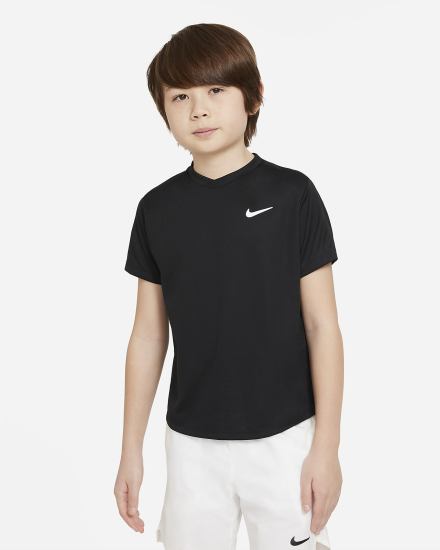 Nike Court Dri-FIT Victory Kids Short-Sleeve Tennis Top Za Dječake Majice Crne Bijele | HR-95417ICHZ