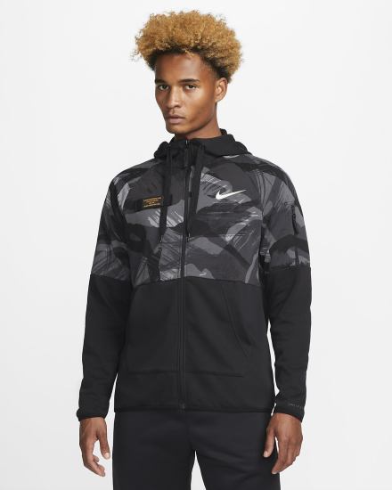 Nike Dri-FIT Fleece Full-Zip Camo Fitness Muške Majica S Kapuljačom Crne | HR-76485GJZP