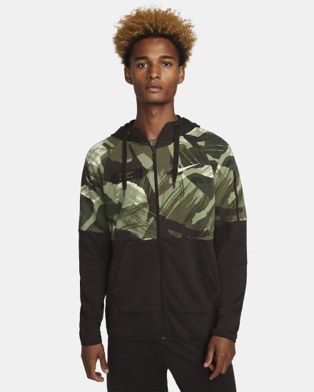 Nike Dri-FIT Fleece Full-Zip Camo Fitness Muške Majica S Kapuljačom Smeđe Crne | HR-89076LDNX