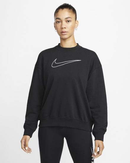 Nike Dri-FIT Get Fit Graficke Crewneck Ženske Dukserice Crne Bijele | HR-37146YXWD