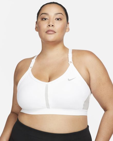 Nike Dri-FIT Indy Light-Support Podstavljena V-Neck (Plus Size) Ženske Sportski Grudnjak Bijele Sive | HR-47529FHYB