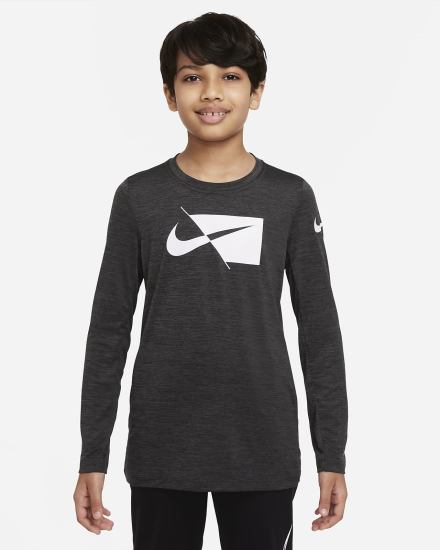 Nike Dri-FIT Kids Long-Sleeve Training Top Za Dječake Košulje Crne Tamno Sive Bijele | HR-35264WMLX