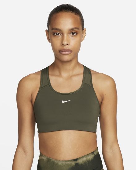 Nike Dri-FIT Swoosh Medium-Support 1-Piece Pad Ženske Sportski Grudnjak Kaki Boja Bijele | HR-35684BFML