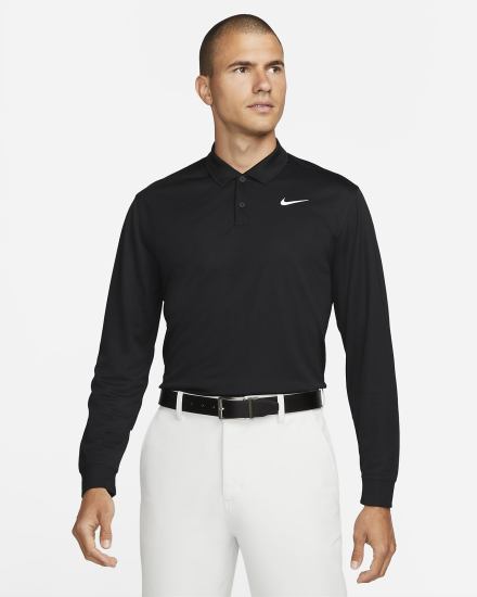 Nike Dri-FIT Victory Long-Sleeve Golf Muške Polo Majice Crne Bijele | HR-46897HKSZ