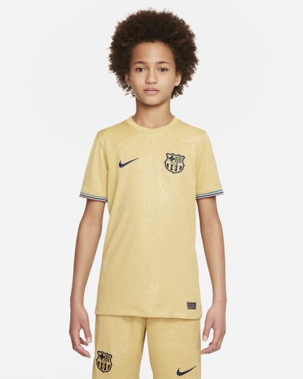 Nike FC Barcelona 2022/23 Stadium Away Kids Dri-FIT Soccer Za Dječake Dres Zlatne Obsidijanske | HR-56023KTPZ