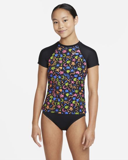 Nike Fun Forest Kids Short Sleeve Top Bikini Set Za Djevojčice Kupaći Kostim Crne | HR-19025GMCK