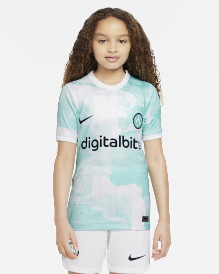 Nike Inter Milan 2022/23 Stadium Away Kids Dri-FIT Soccer Za Dječake Dres Bijele Svijetlo Tirkizne Plave | HR-45702FQTV