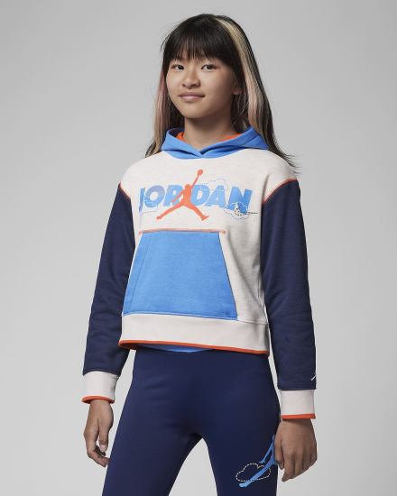 Nike Jordan Kids Colorblocked Boxy Fleece Za Djevojčice Majica S Kapuljačom Bijele | HR-16429NZSK